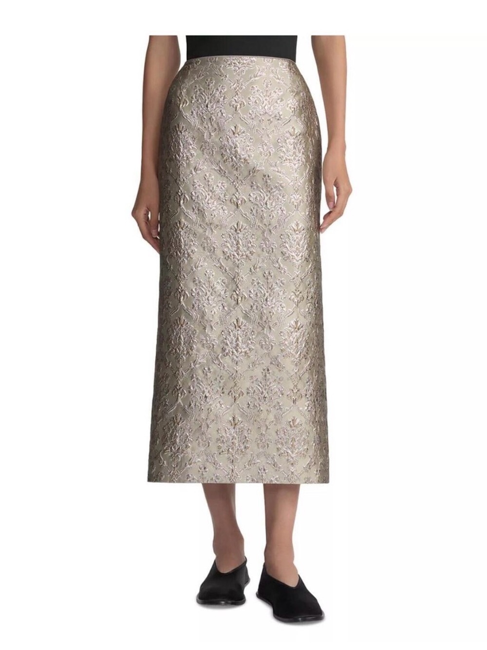 Lafayette 148 New York Women’s Metallic Baroque Brocade Midi Skirt NWT Champagne